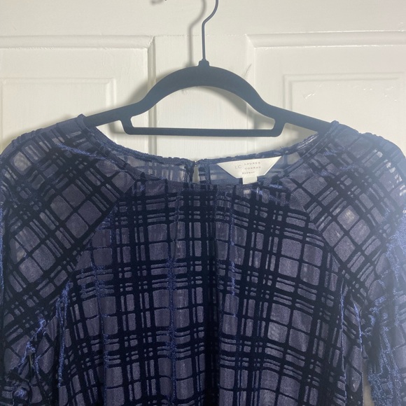 Lauren Conrad Navy Sheer Velvet Top Blouse with Bell Sleeves - Picture 5 of 13
